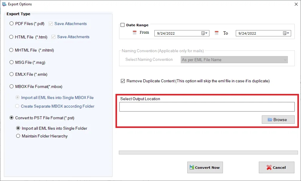 Select Output Location