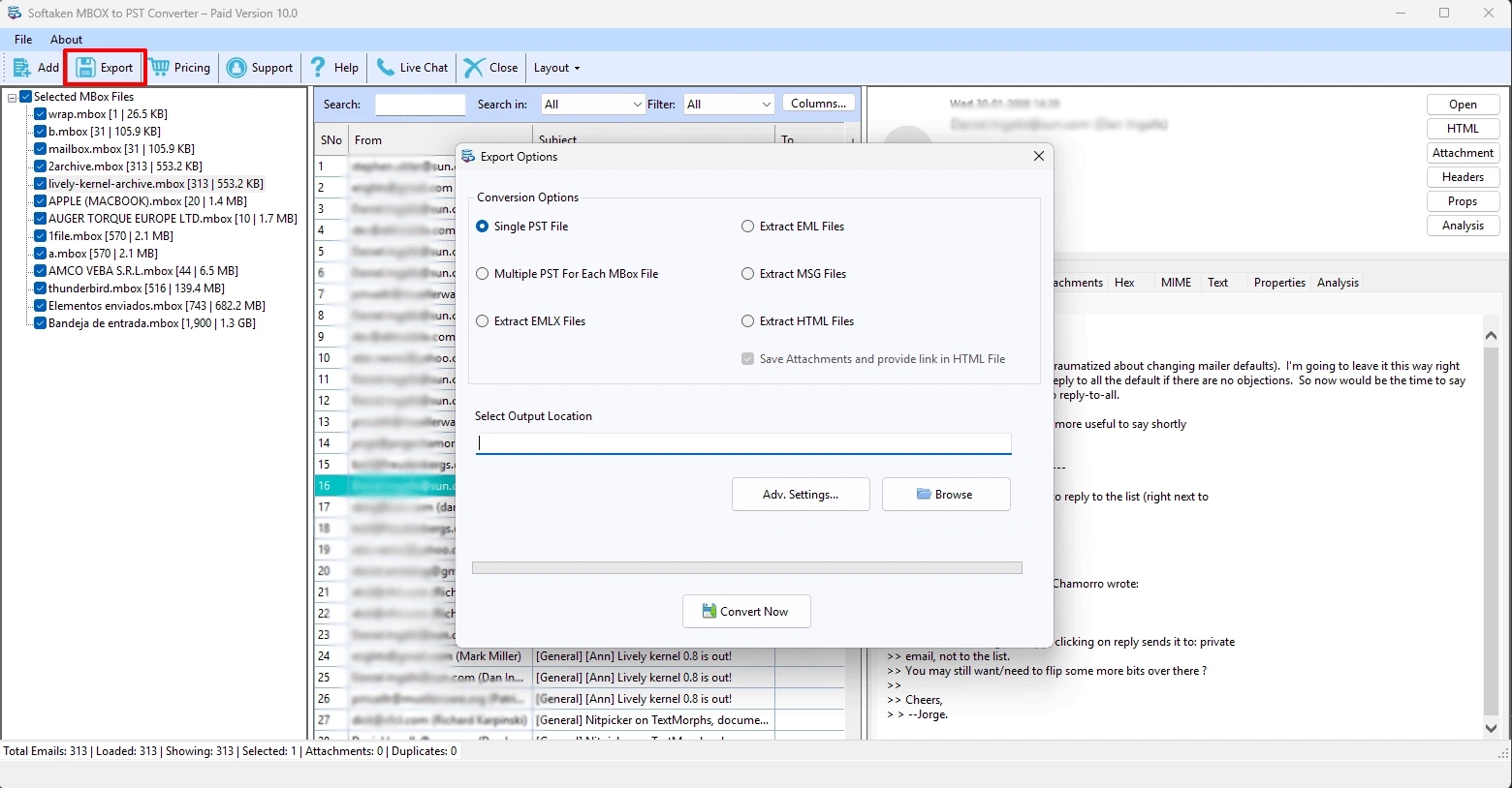 export mbox to pst