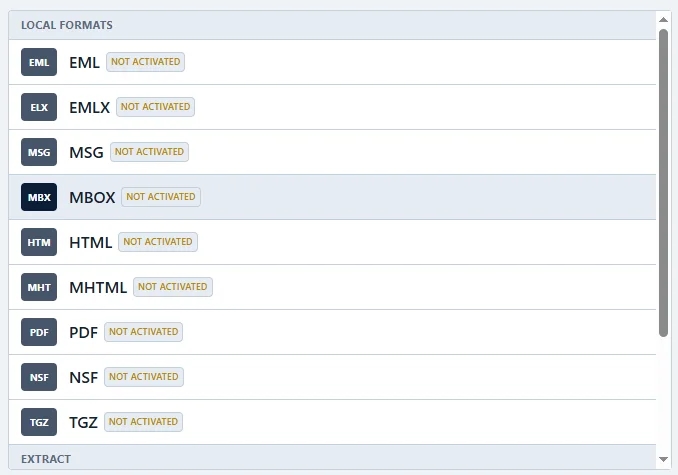 select mbox format