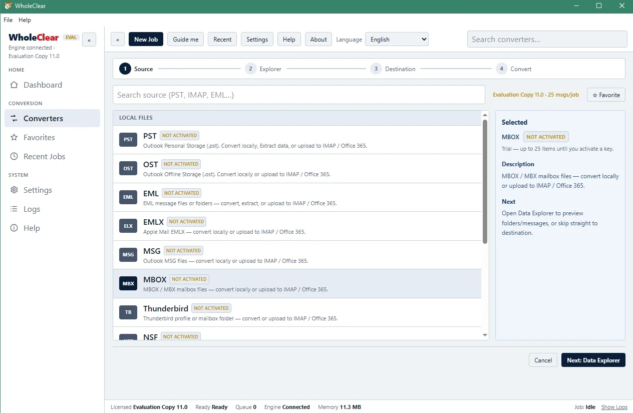 select mbox files