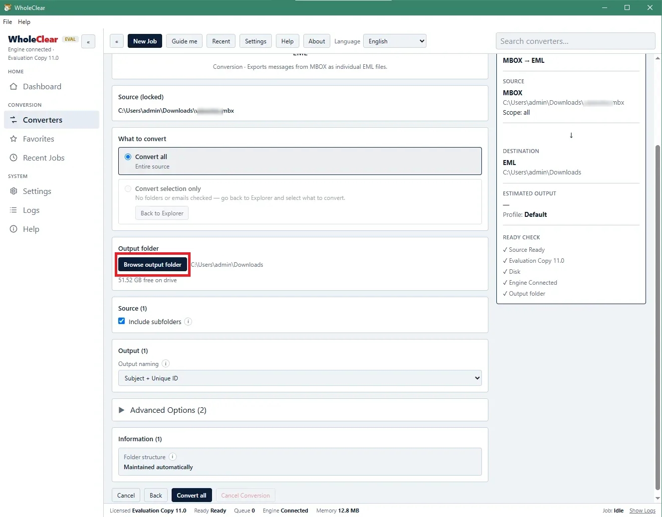 select output location