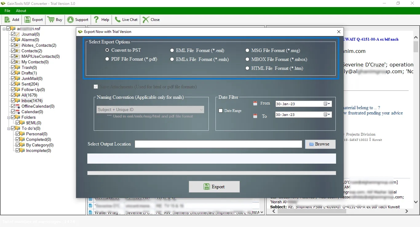 choose export option