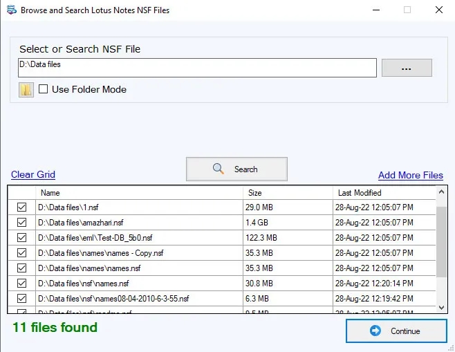 Browse NSF files
