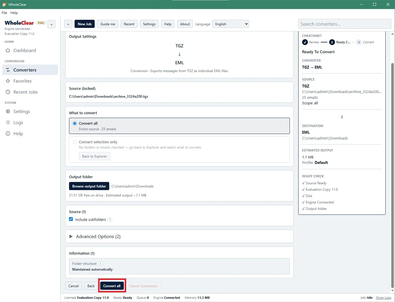 convert tgz to eml