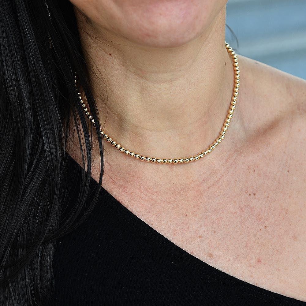 Dainty Bead Necklace, Gold Filled Necklace, Small Bead Necklace,