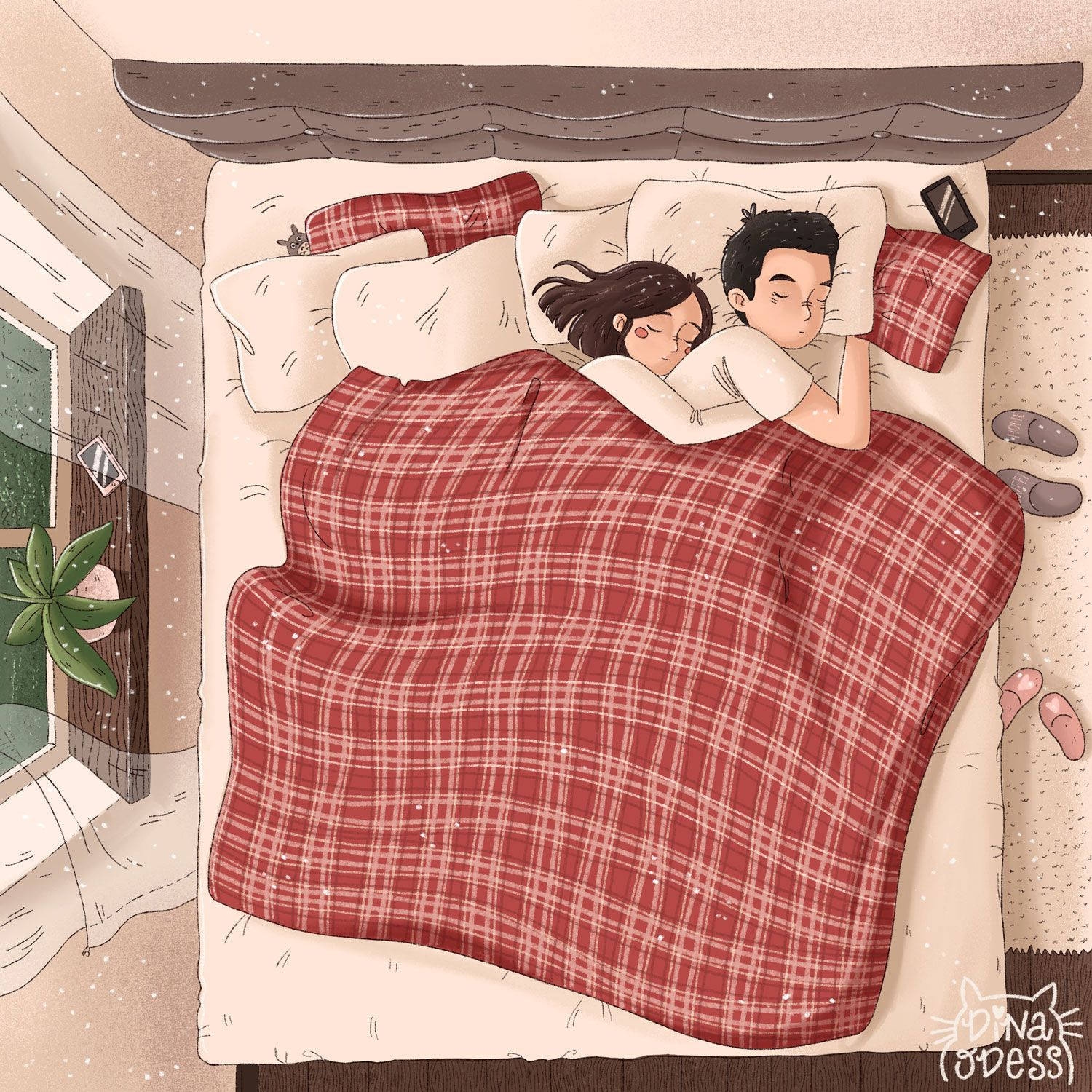 Download Cute Cartoon Couple Sleeping Wallpaper | Wallpapers.com